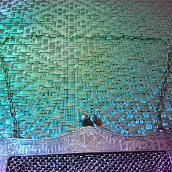 Shimmering Green‑Gold Metal Mesh Coin Pouch with Crest Plate & Talon Zipper - Picture 10 of 16